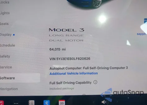 2020 Tesla Model 3 Long Range z USA, uszkodzony, nr VIN 5YJ3E1EB0LF620626